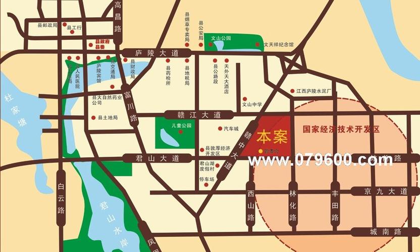 位于井冈山高新技术开发区高新管委会旁,东临君山大道,西香榭名苑别墅