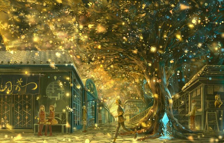 清新手绘插画星空植物建筑光影花纹壁纸桌面 cr.防人(comic.pixiv.