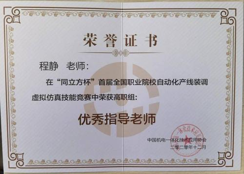 "优秀指导老师"荣誉证书