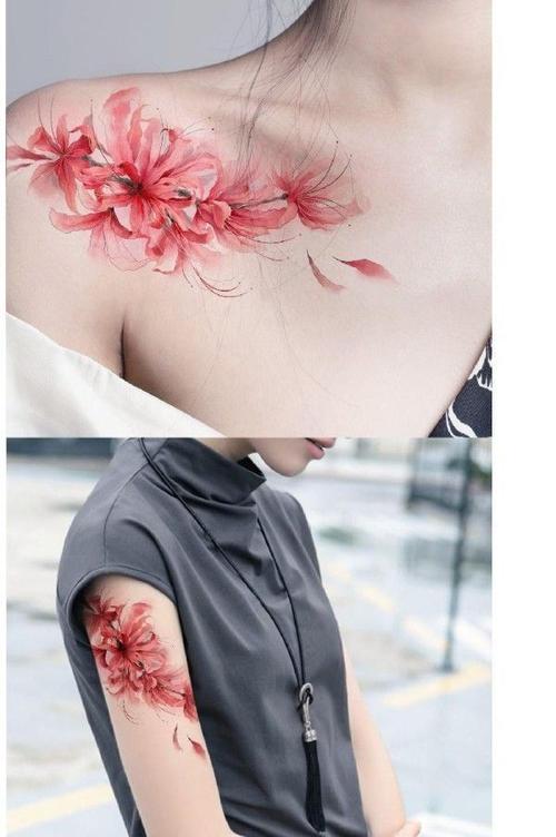 官方旗舰品牌店同款彼岸花纹身贴防水女人仿真花性感遮疤锁骨半网红