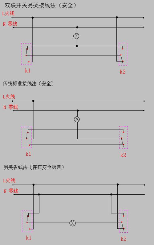 双控开关电路图的三种接线法