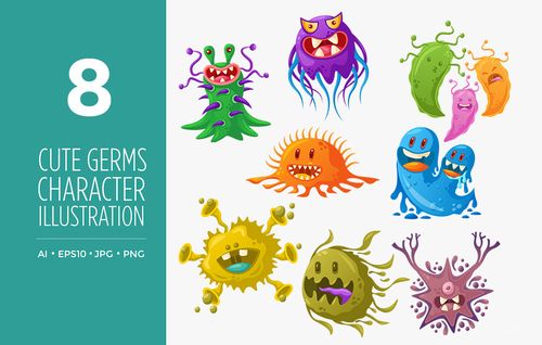 可爱的细菌和微生物的矢量插画素材