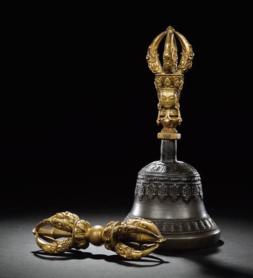 *3037 清乾隆 铜鎏金金刚铃杵 (一套)