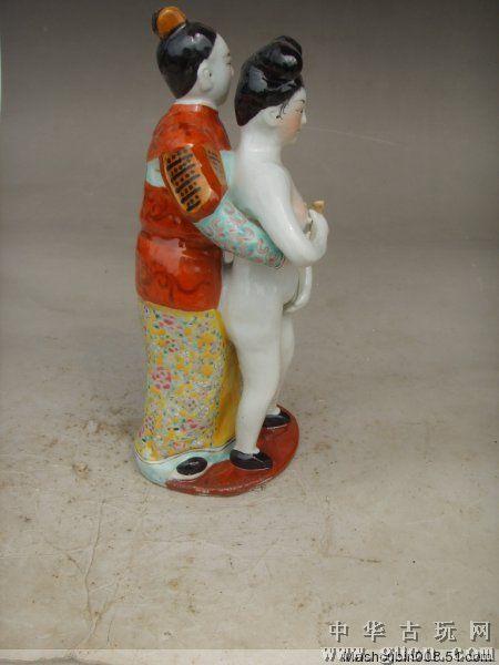 清光绪瓷雕粉彩压箱底魏洪泰造吕布貂蝉