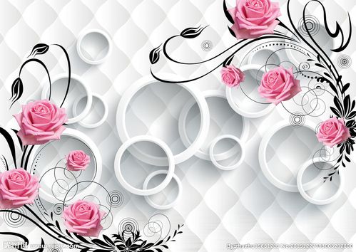 3d立体玫瑰花藤电视背景墙壁纸图片