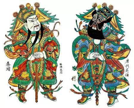 四是如意 吉庆有余 ▲陕西凤翔 秦琼敬德 古代门神背景大多为冷色调