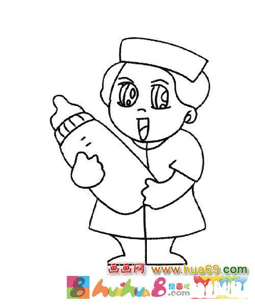 简笔画拿着奶瓶的小护士