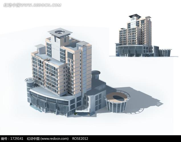 时尚典雅风格公共建筑3d立体模型