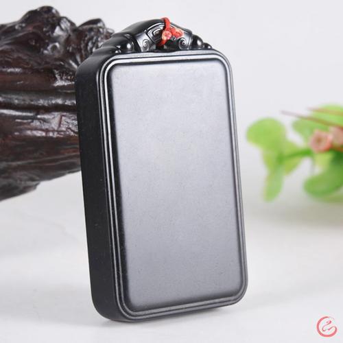 正品新疆和田玉黑羊脂墨玉吊坠平安无事牌籽料黑碧玉玉牌送证书