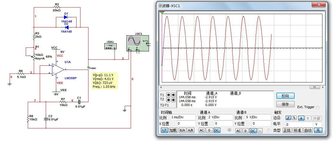 基于lm358运放组成的频率,幅值可调的正弦振荡器,要有