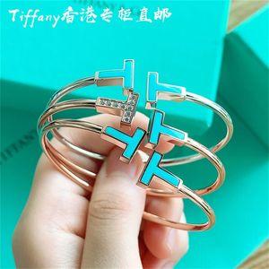 tiffany蒂芙尼手镯女双t开口玫瑰金镶钻无钻白贝母手环情人节礼物