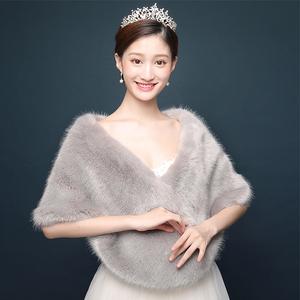 miss白纱新娘婚纱装饰礼服披肩主持表演晚宴仿水貂毛不掉毛披肩