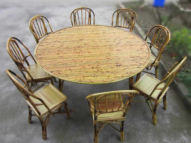 竹家具竹子餐桌农家乐餐厅饭店整竹制大圆桌 包间餐桌椅 成套桌椅