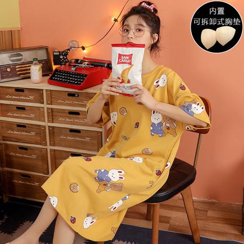 质可外穿韩版清新可爱短袖睡衣少女夏宽艾玲0789633xl140170斤裙长104