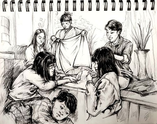 视传人的多人连续场景速写写生照片作业_电影_速写_写生_故事_搞笑