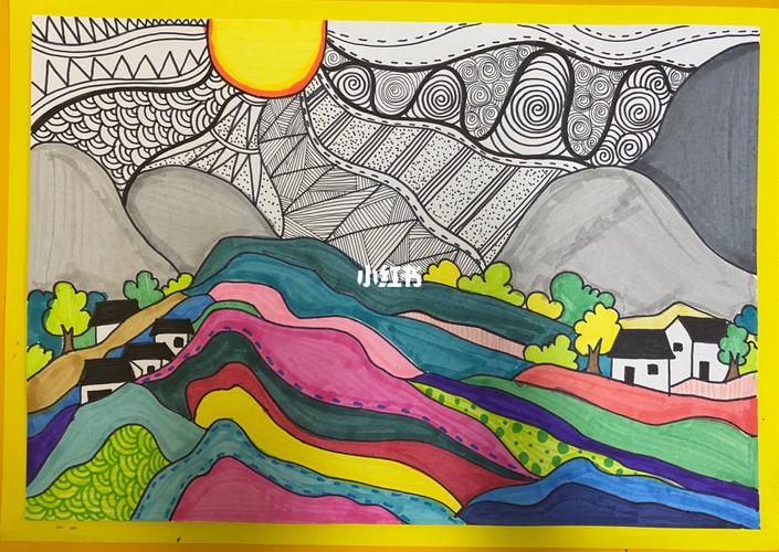 儿童画 彩色山峰_绘画_文化_绘画