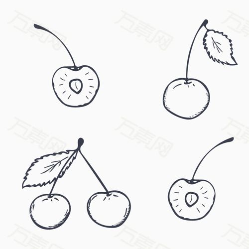 手绘线稿水果樱桃车厘子手绘樱桃