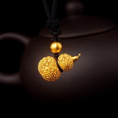 古法黄金葫芦吊坠男女款足金999手工复古镂空24k纯金