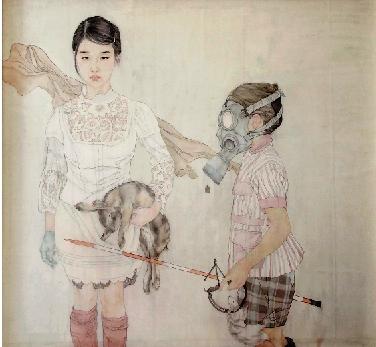 岳小飞  他们之二  绢本 110×150cm  2011年