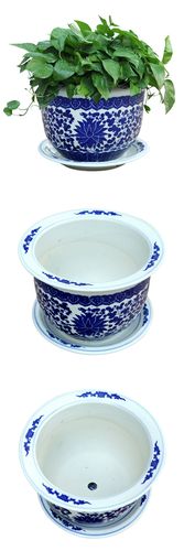 陶瓷青花瓷 花盆 花钵 带底盘 古达各种规格 盆景 山水(不包含花) 中