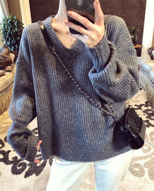 特价鸡心领毛衣女 v领 韩版 宽松