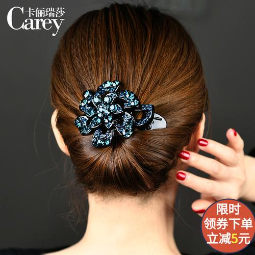 购客丸子头盘发抓夹女士韩国大号后脑勺发夹水钻夹子头饰品发卡鸭嘴夹
