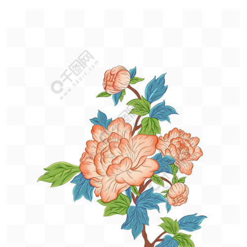 手绘小清新牡丹花