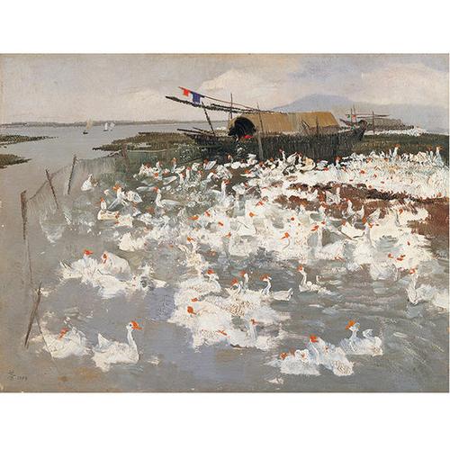 吴冠中太湖鹅群综合版油画