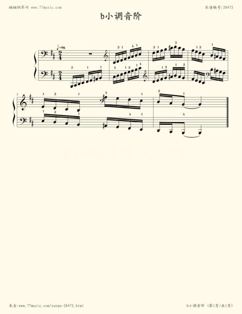 钢琴谱 - b小调音阶 考级