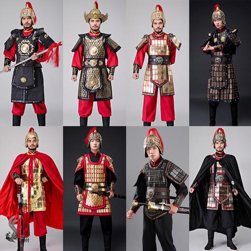 购客古装 盔甲男战袍铠甲将*古代士兵小卒古装 侍卫服金色黑色铠甲