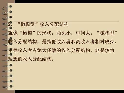 "橄榄型"收入分配结构 就像"橄榄"的形状,两头小,中间大.