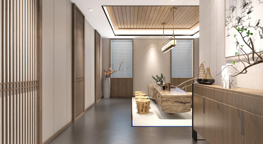 100㎡茶室禅意风风格装修效果图_极家精装