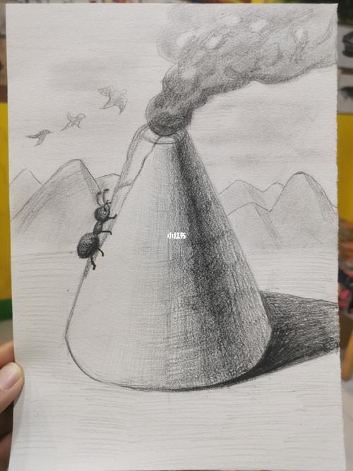创意素描 圆锥体 火山_素描_创意素描_文化_绘画