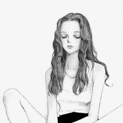 手绘 黑白 漫画 女生头像 卷发