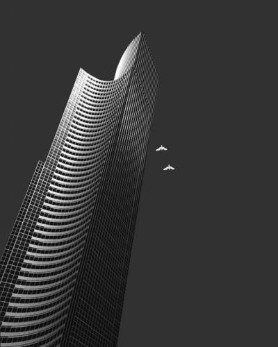 5,如果拍摄的是现代建筑物,试着拍黑白照片,可以产生有影调趣味的