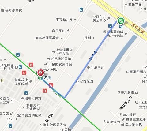 西乡步行街——坪洲地铁站  步行方案: 全程 约780米