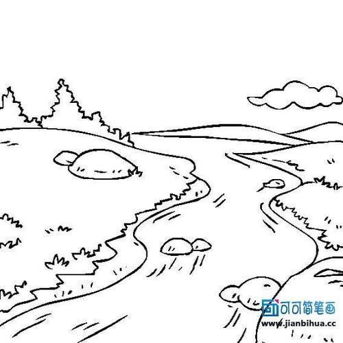 流经村庄的河流简笔画