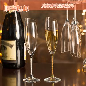 顺丰包邮虎耀高档水晶斜口香槟杯250ml大容量水钻手工杯居家送礼