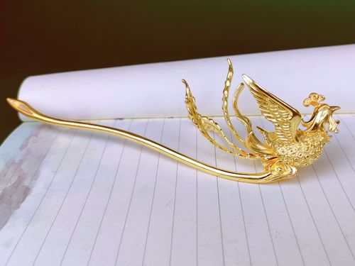 听白白手凤凰凤凰纯纯银发簪盘发银镀金凤簪汉发饰