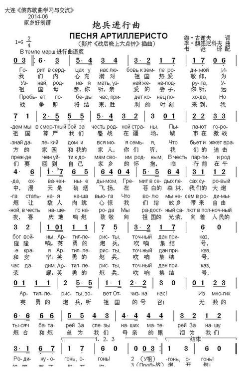 [俄] 炮兵进行曲简谱([俄]作曲)