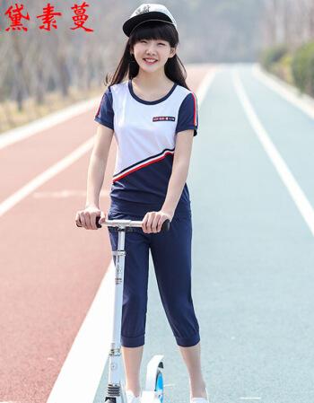 黛素蔓2018夏女中学生夏装学生休闲运动套装少女装青少年初中生款运动