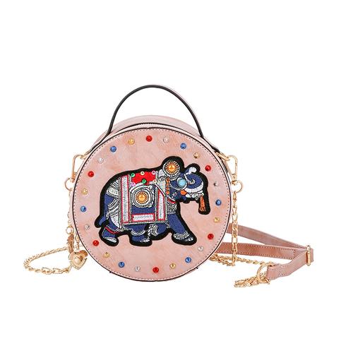 2018新款单肩斜挎手提圆形时尚包包大象图案