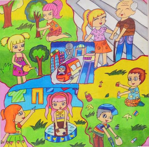 创建文明城卫生城绘画作品资料一