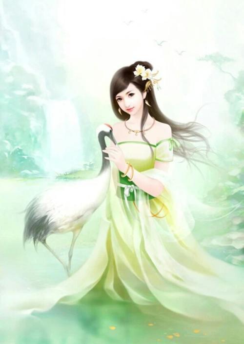 古风 绿衣 女子 清新 优雅 卡通图片