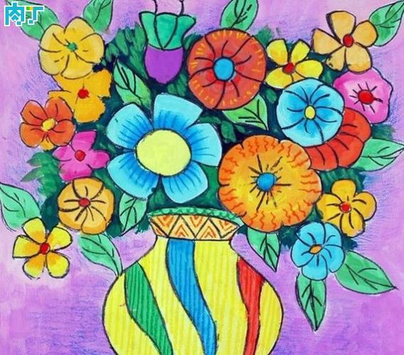 简单水彩画儿童作品图片《瓶中的鲜花》