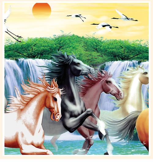5d钻石画八骏图满钻石十字绣马到成功新款