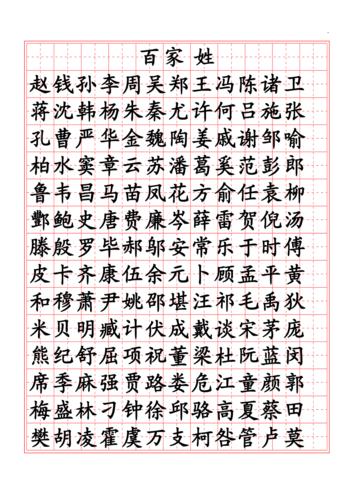 百家姓楷书字帖