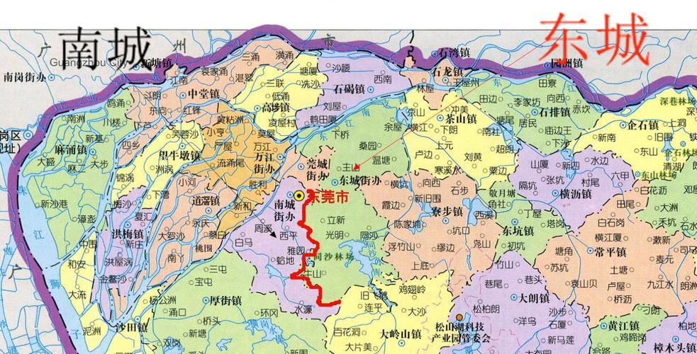 东莞东城和南城交界处是哪一条线?能用地图画出来吗?