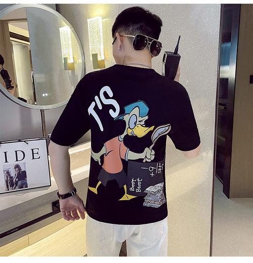jj夏季2021新款t恤男士潮流宽松上衣服ins网红超火衫男半袖帅气印花