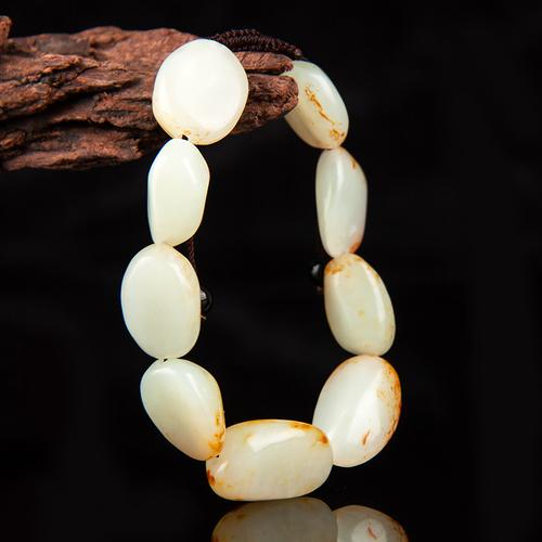 春龙珠宝 天然新疆和田玉籽料手链羊脂白玉原石红泌皮籽料手串男女款